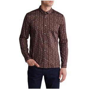 John Varvatos Mens Red Wine Ross Collared Floral Button Up Shirt Sz XL New